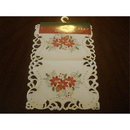 FASTFOOD FQ32187-1436 14 x 36 in. Embroidered Christmas Tri Poinsettia Cutwork Placemats FA2570290